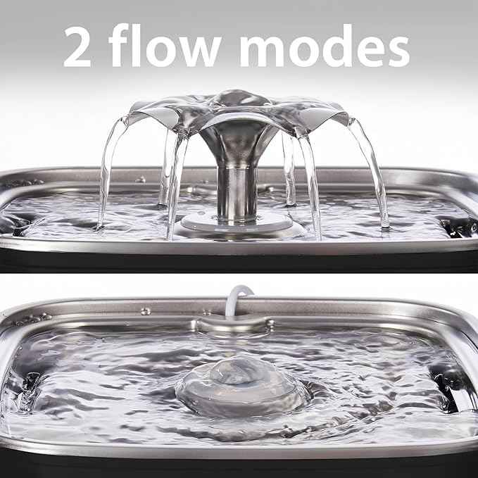 Veken Innovation Award Winner Stainless Steel Cat Water Fountain, 108oz/3.2L Automatic Pet Fountain Dog Water Dispenser with Replacement Filters & Silicone Mat for Cats, Dogs (Space Black)