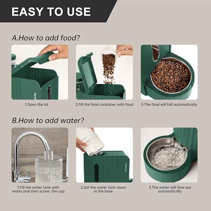 Gardner Pet Automatic Gravity Cat Food Feeder and Water Dispenser Stainless Steel Two-in-One Set Large Capacity Dispenser for Pets Dogs, Puppies, Kittens-(0.8 Gallons x 2)