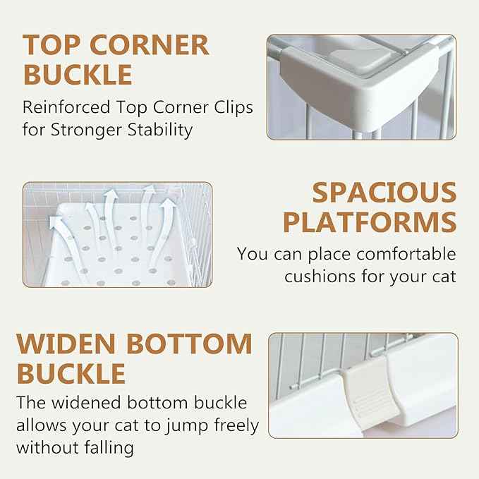 Cat Cage 2-Tier Indoor Cat Enclosure with Widen Bottom Buckle & Reinforced Locking Clamps DlY Cat Playpen for 1-2 Cats & Small Pets,30" Lx 20" W X 35" H (White, Two-Tier35)