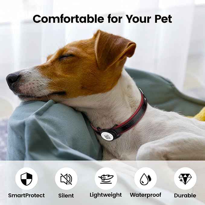 Smart Pet Tracker for Collar - Dog Trackers Location for Pet with Holder, No Monthly Fee, Real-Time Tracking, iOS Only, Long-Lasting, IPX6 Waterproof, Anti-Lost Tracker for Cats, Bag Straps, Black