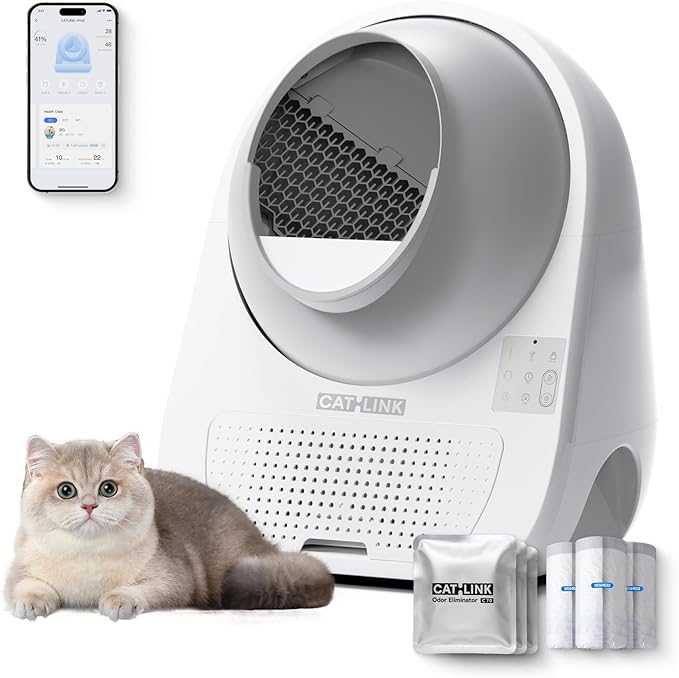 CATLINK Luxury Pro-X Automatic Self-Cleaning Cat Litter Box, Health Monitoring, Automatic Cat Litter Box for Multiple Cats, Triple Odor Control, Large Wastes Bin Capacity, Includes C70 and 60 Liners
