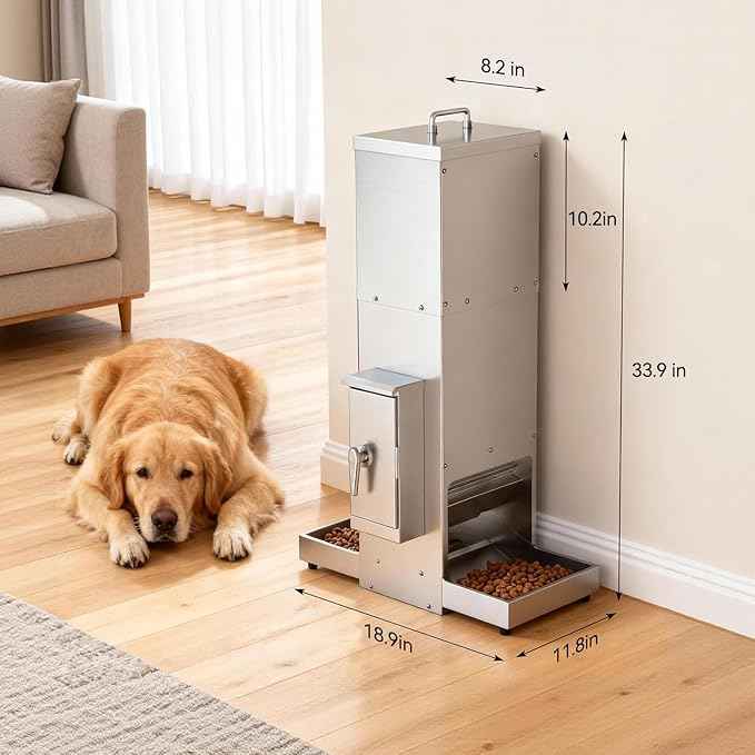 Chipak 35L Automatic Dog Feeder for Two Large Dogs with Timer, Stainless Steel Pet Food Dispenser W/Programmable Feeding Schedule,Dual Tray (35L)