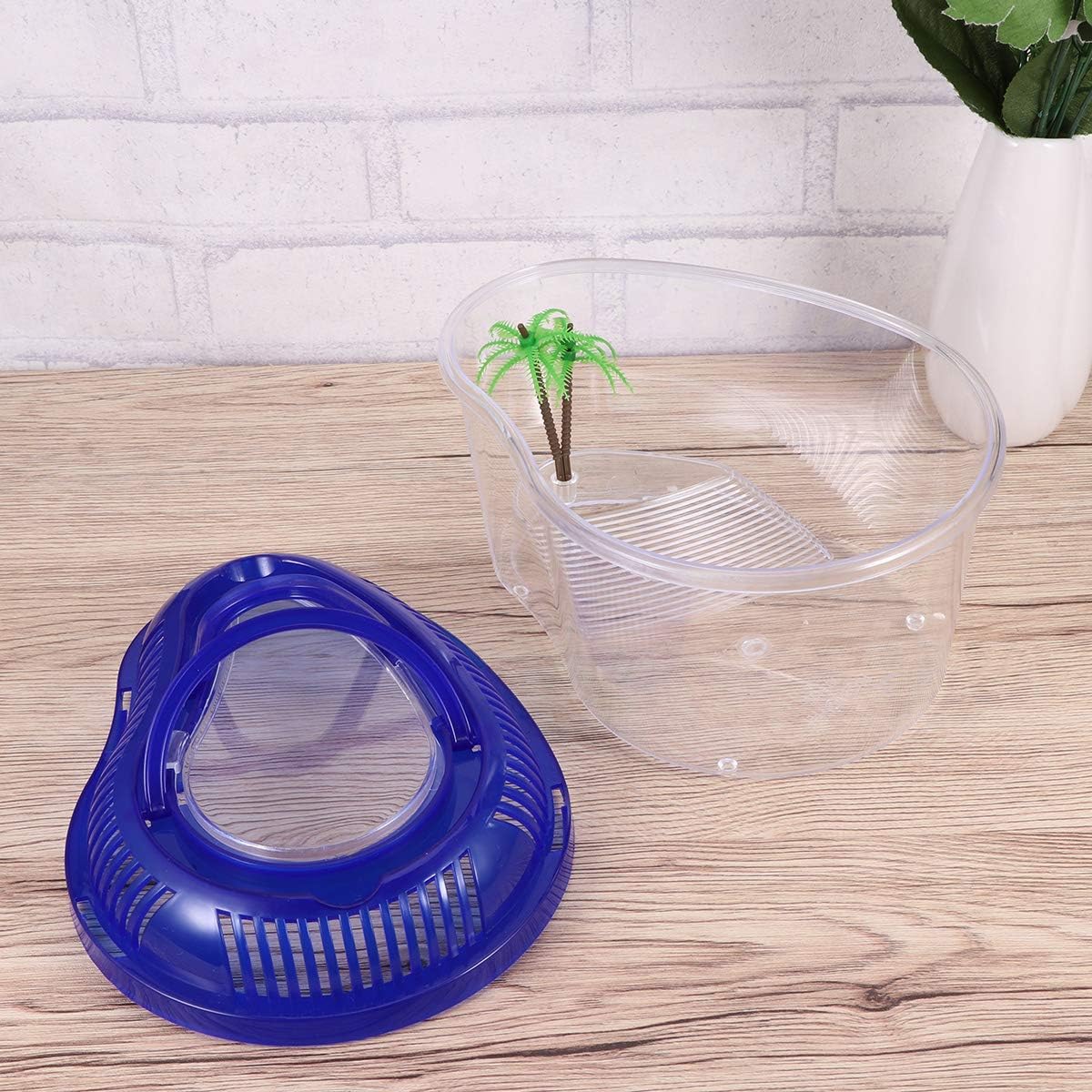 POPETPOP Reptile Carrier - Reptile Terrarium Habitat Small Turtle Tank, Turtle Container, Reptile Carrier with Cover and Handle - Above Tank Basking for Mini Pet Houses(Small) - FurryFun
