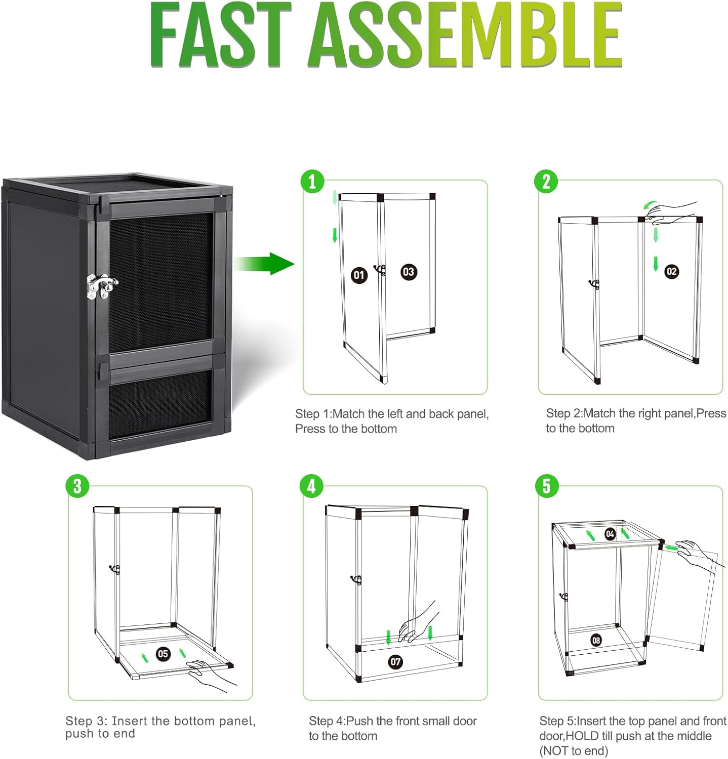 8" x 8" x 12" Small Reptile Cage, Rainforest Habitat with Screen Door, Ventilated Terrarium for Lizards, Frogs, Snakes, Easy Assembly - FurryFun