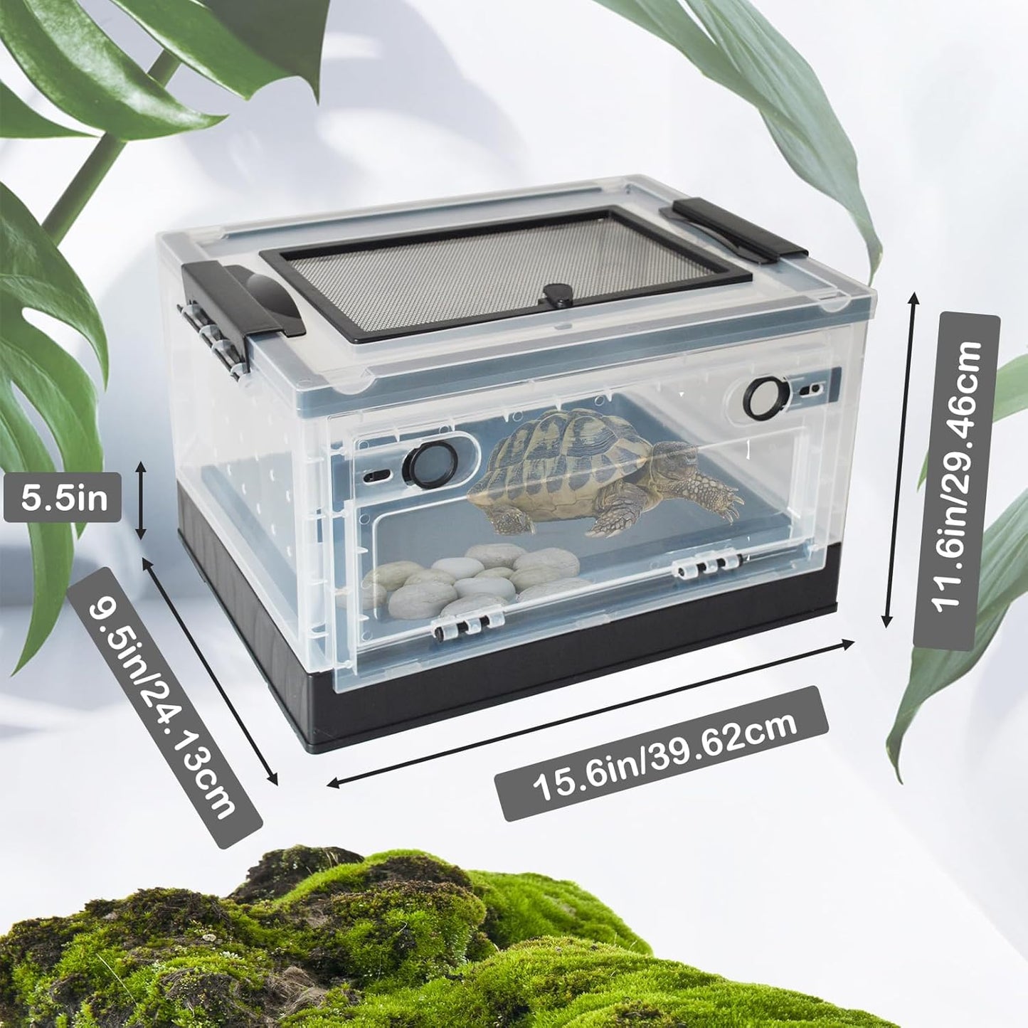 PINVNBY Plastic Reptile Feeding Box with Wheels,Reptiles Breeding Enclosure Cages Transparent Amphibians Habitat Terrarium Tank Portable Transport Container for Lizard,Bearded Dragon(Black) - FurryFun