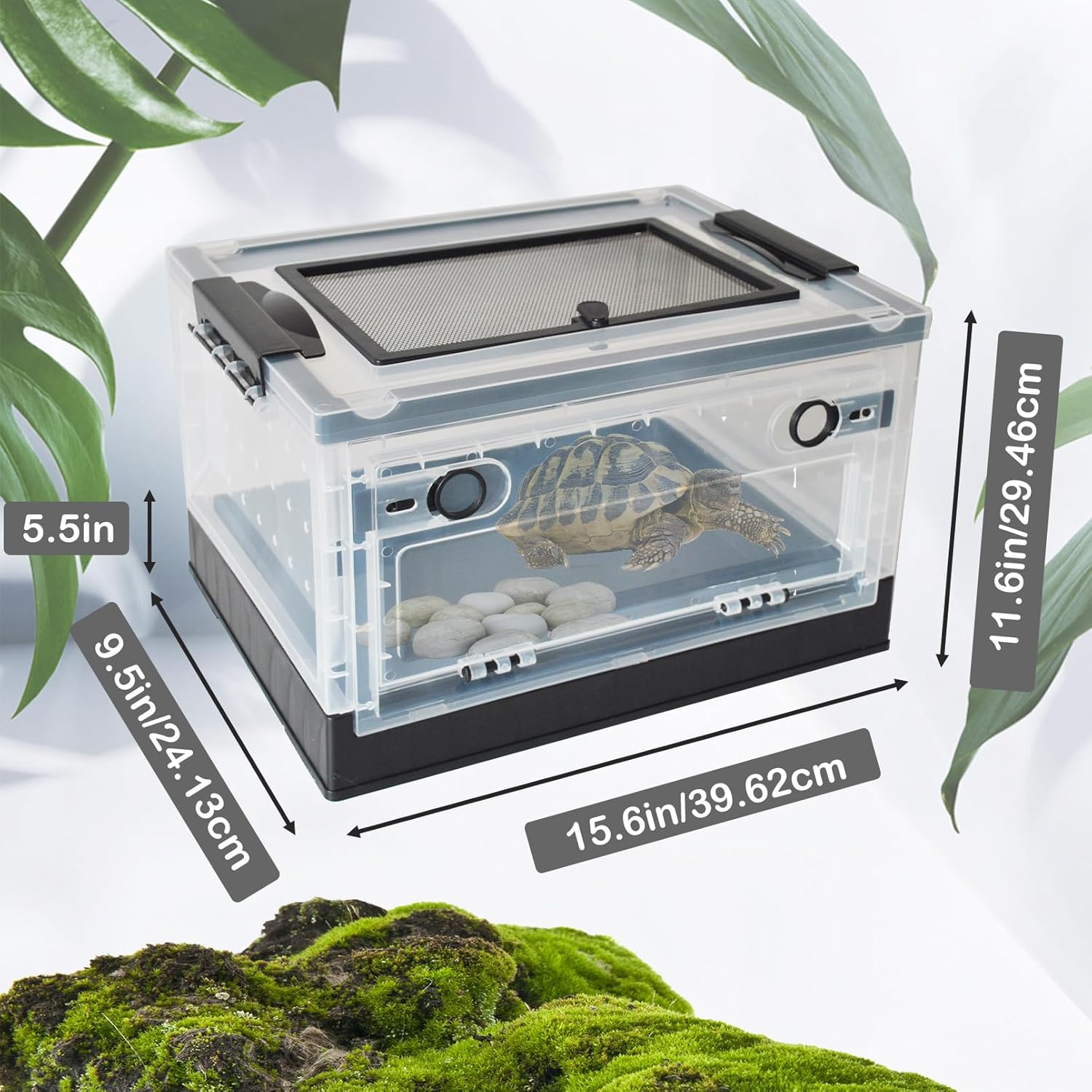 PINVNBY Plastic Reptile Feeding Box with Wheels,Reptiles Breeding Enclosure Cages Transparent Amphibians Habitat Terrarium Tank Portable Transport Container for Lizard,Bearded Dragon(Black) - FurryFun