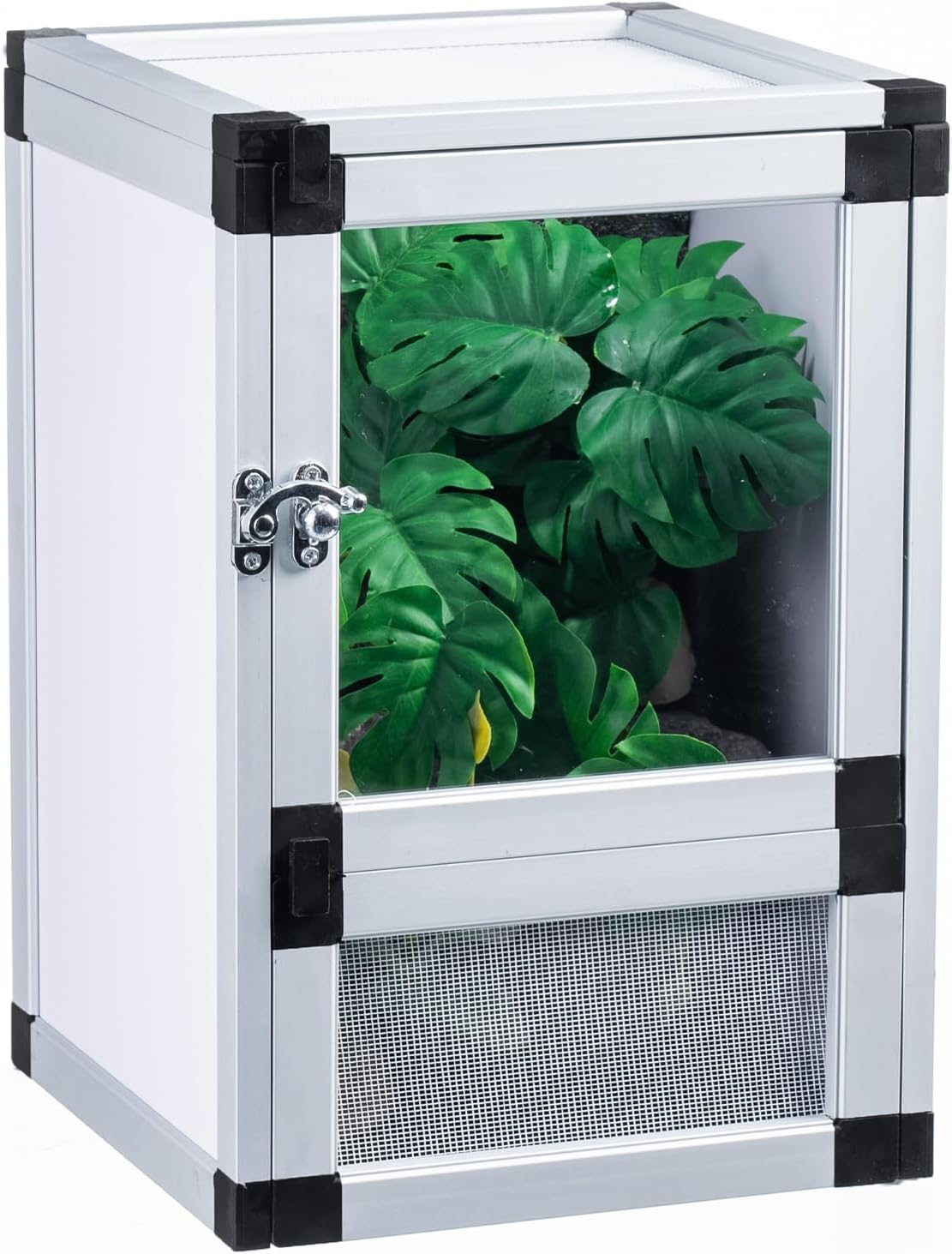 8" x 8" x 12" Bright White Reptile Cage, Rainforest Habitat with Acrylic Door, Ventilated Terrarium for Geckos, Frogs, Snakes, Easy Assembly - FurryFun