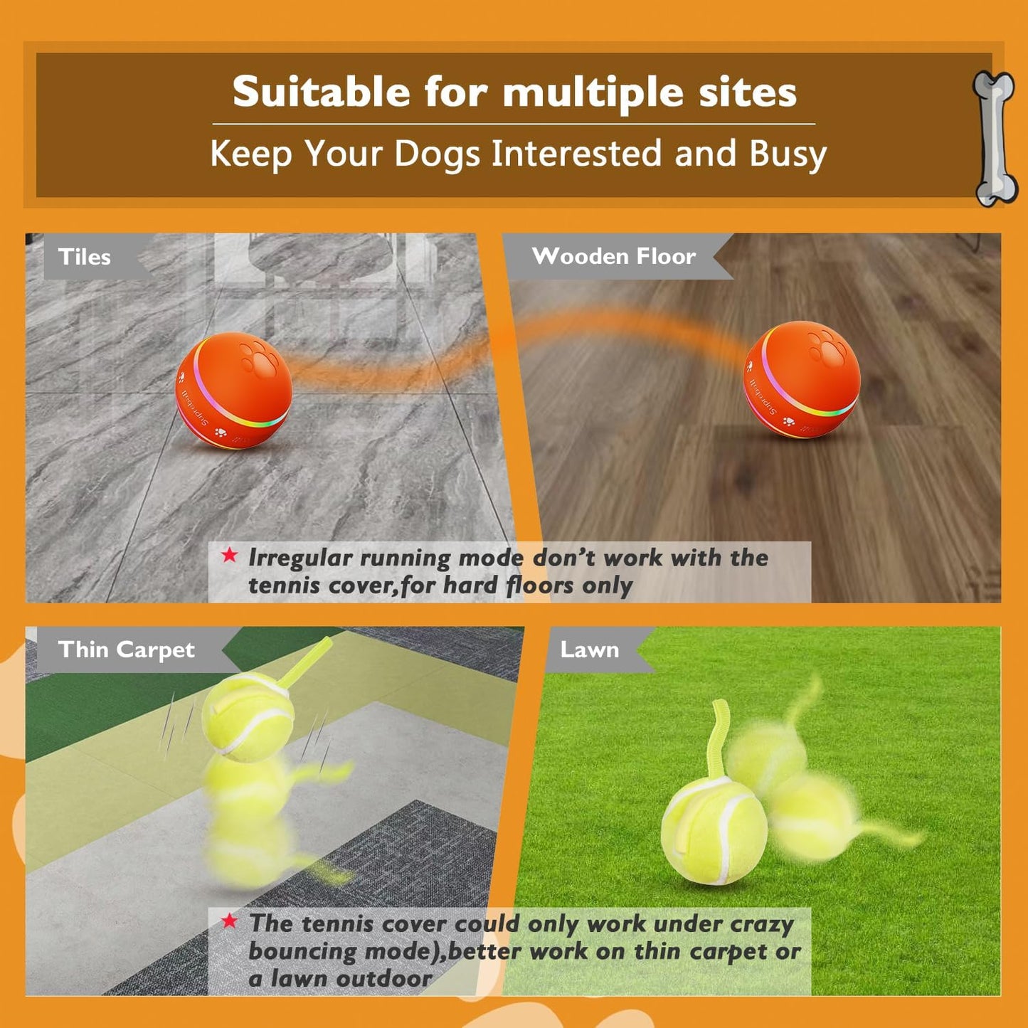 PetDroid Interactive Dog Toys Dog Ball,[2025 Newly Upgraded] Durable Motion Activated Automatic Rolling Ball Toys for/Small/Medium/Large Dogs,USB Rechargeable(Orange)