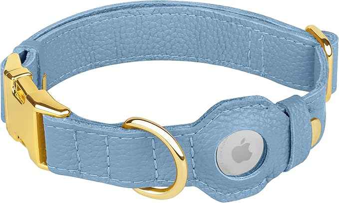 Leather Airtag Dog Collar - Soft Tracking Dog Collar with Apple AirTag Holder and Metal Buckle - Safety GPS Pet Collars for Small Medium Large Dogs Puppy Pink Red (Cornflower, S, 12"-15" Neck Fit)