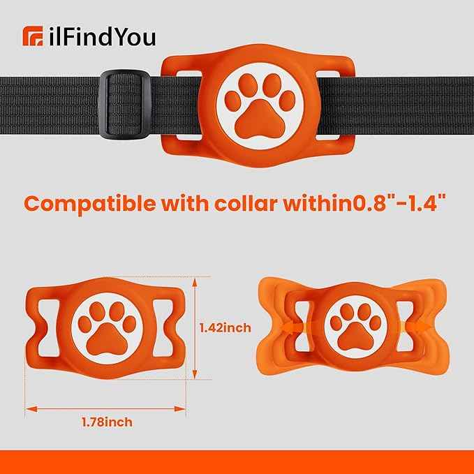 Waterproof Airtag Dog Collar Holder for Apple Air Tag, Silicone Dog Airtag Holder for Dogs & Cat Collars(Orange)