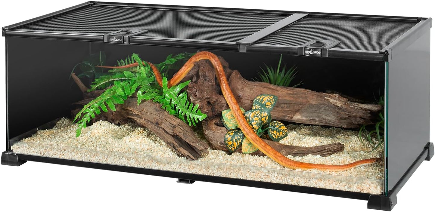 REPTIZOO Reptile Terrarium Tank 30" x 12" x 10", Black-Tinted Glass Snake Tank with Top Feeding Ports Top Screen Ventilation Reptile Habitat for Snake Spider - FurryFun