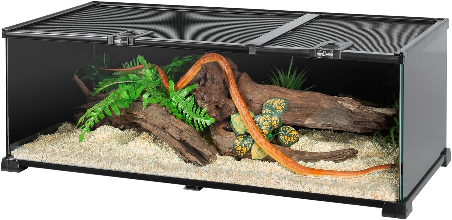 REPTIZOO Reptile Terrarium Tank 30" x 12" x 10", Black-Tinted Glass Snake Tank with Top Feeding Ports Top Screen Ventilation Reptile Habitat for Snake Spider - FurryFun