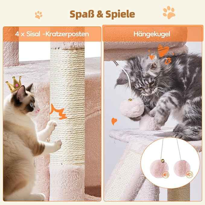 Taoqimiao Cat Tree,38.5-Inch Cat Tower for Indoor Cats,Suitable for Kittens with Luxurious cat condo with Adjustable Baskets and Luxurious Perch MS029SP Jelly Pink