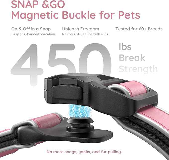 WhoseID Premium Leather Dog Collar - Waterproof AirTag Dog Collar | Magnetic Buckle Heavy Duty Collar | Medium Reflective Dog Collar with AirTag Holder