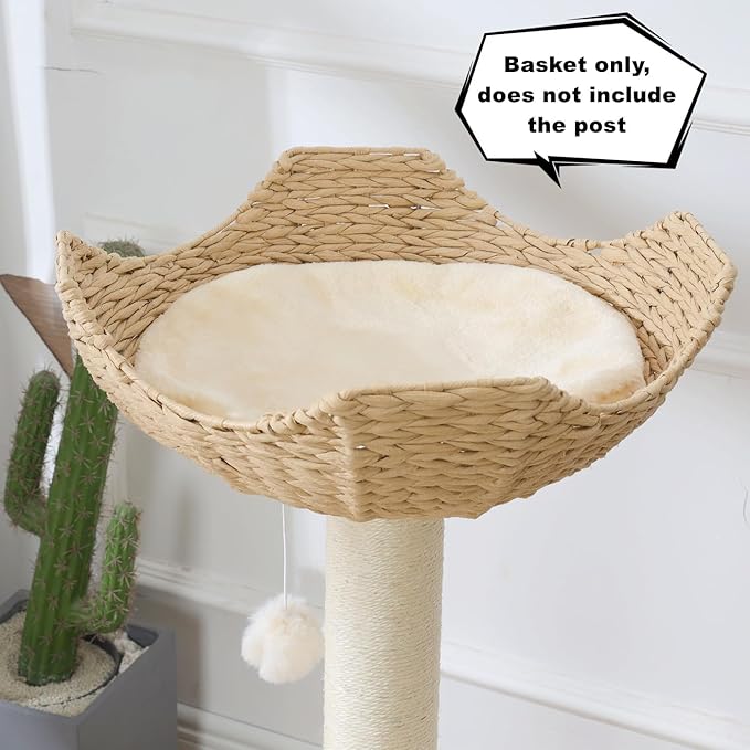 SHENGOCASE 2-Pack 18" Large Cat Tower Tree Add ons Accessories Replacement Part Basket Bed, Handwoven Wicker Rattan Nest Bowl with Soft Cushion