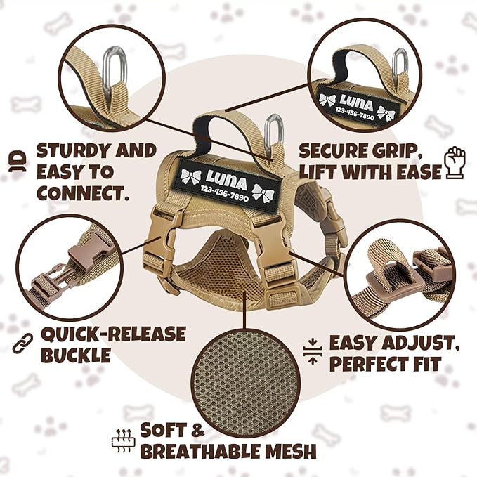 Custom Black Tactical Cat Harness and Leash Escape Proof Adjustable Vest with Reflective Strips and Personalized Patch Soft Breathable Outdoor Gear for Walking Training Fits Cats 7-12 lbs