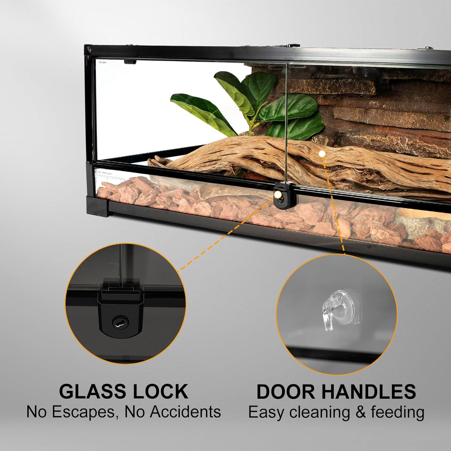 Tempered Glass Reptile Tank, 36" x 18"x 12" Front Opening Terrarium with Top Screen Ventilation & Water-Holding Bottom, 35 Gallon Reptile Enclosure for Bearded Dragon, Snake, Leopard Gecko - FurryFun