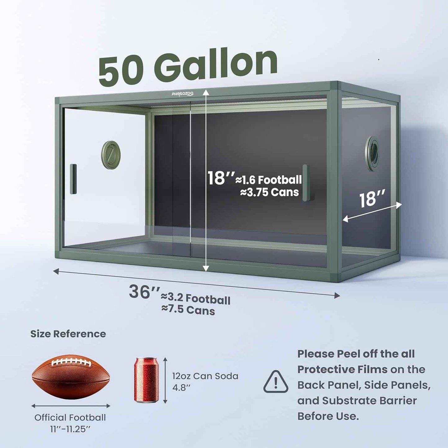 50 Gallon Bearded Dragon Tank, Reptile Enclosure for Easy Maintenance, Front Opening Reptile Tank with Top Screen Ventilation & Glass Sliding Door 36''x18''x18''