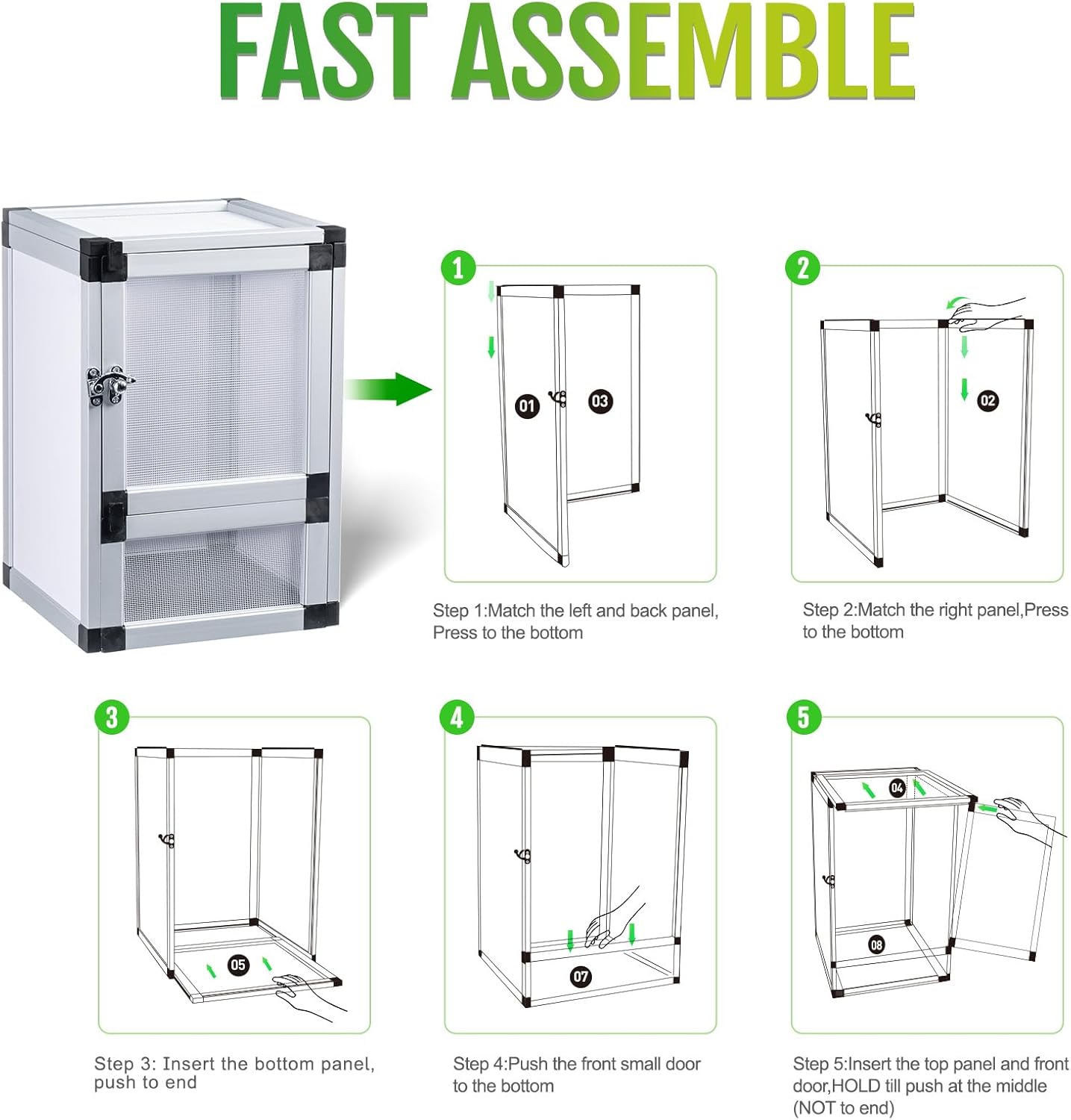 5-Pack Reptile Cage 8" x 8" x 12", Small Hatching Habitat with Screen & Acrylic Doors, Ventilated Terrarium for Lizards, Frogs, Easy to Assemble - FurryFun