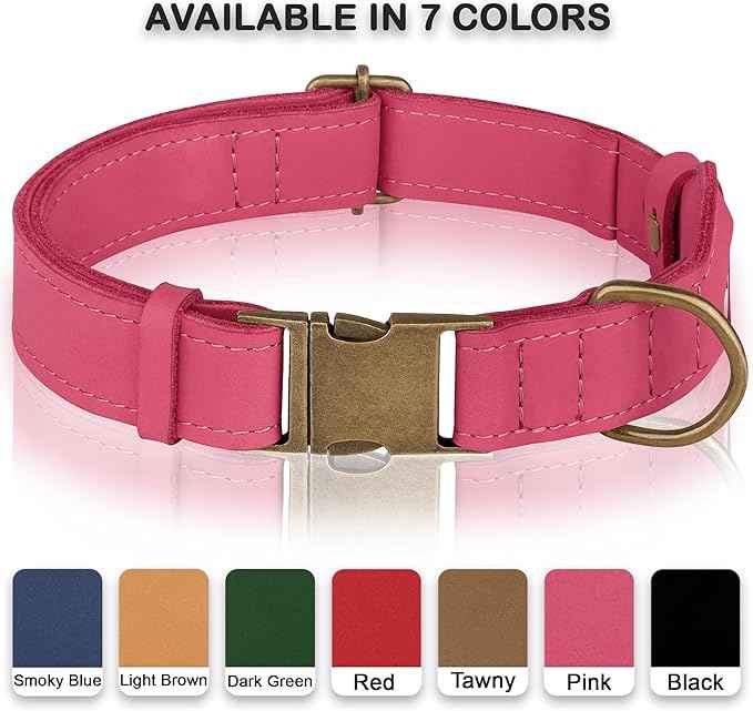 AirTag Dog Collar - Genuine Leather Dog Collar with Apple AirTag Holder and Metal Buckle - Smart GPS Tracking Pet Collars (Pink, S, 12"-15" Neck Fit)
