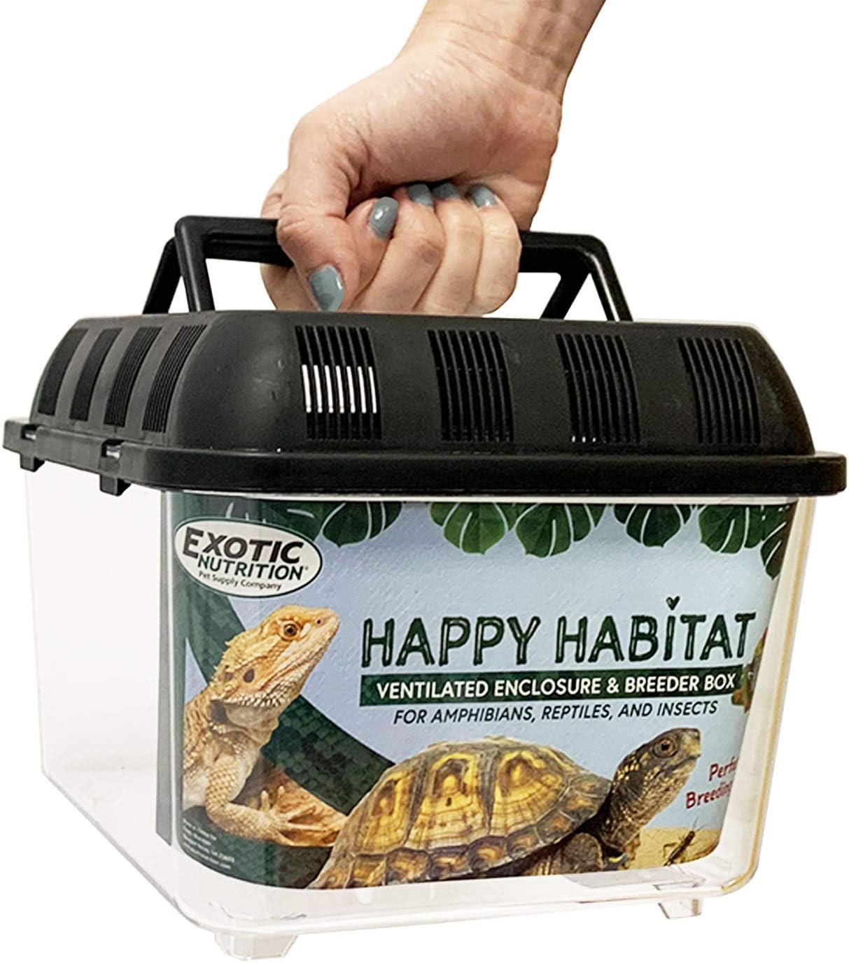 Happy Habitat (Standard) - Ventilated Enclosure & Breeder Box - for Live Feeder Insects, Reptiles, Amphibians & Other Small Pets - Durable Plastic Portable Terrarium - FurryFun