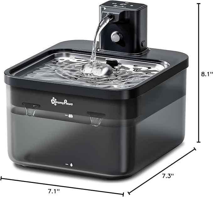 DownyPaws Cat Water Fountain Stainless Steel Cordless, 84oz/2.5L Fursink Wireless Pet Water Fountains for Cats Indoor, Battery Operated Cat Drinking Fountain, Ultra Quiet Pump, BPA-Free, Black