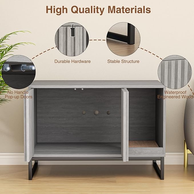 Litter Box Enclosure, Modern Cat Litter Box Enclosure Furniture Hidden Litter Box with Cat Scratch Pad, Cat Washroom Cat House End Table, Entryway Bench for Livingroom (Grey)