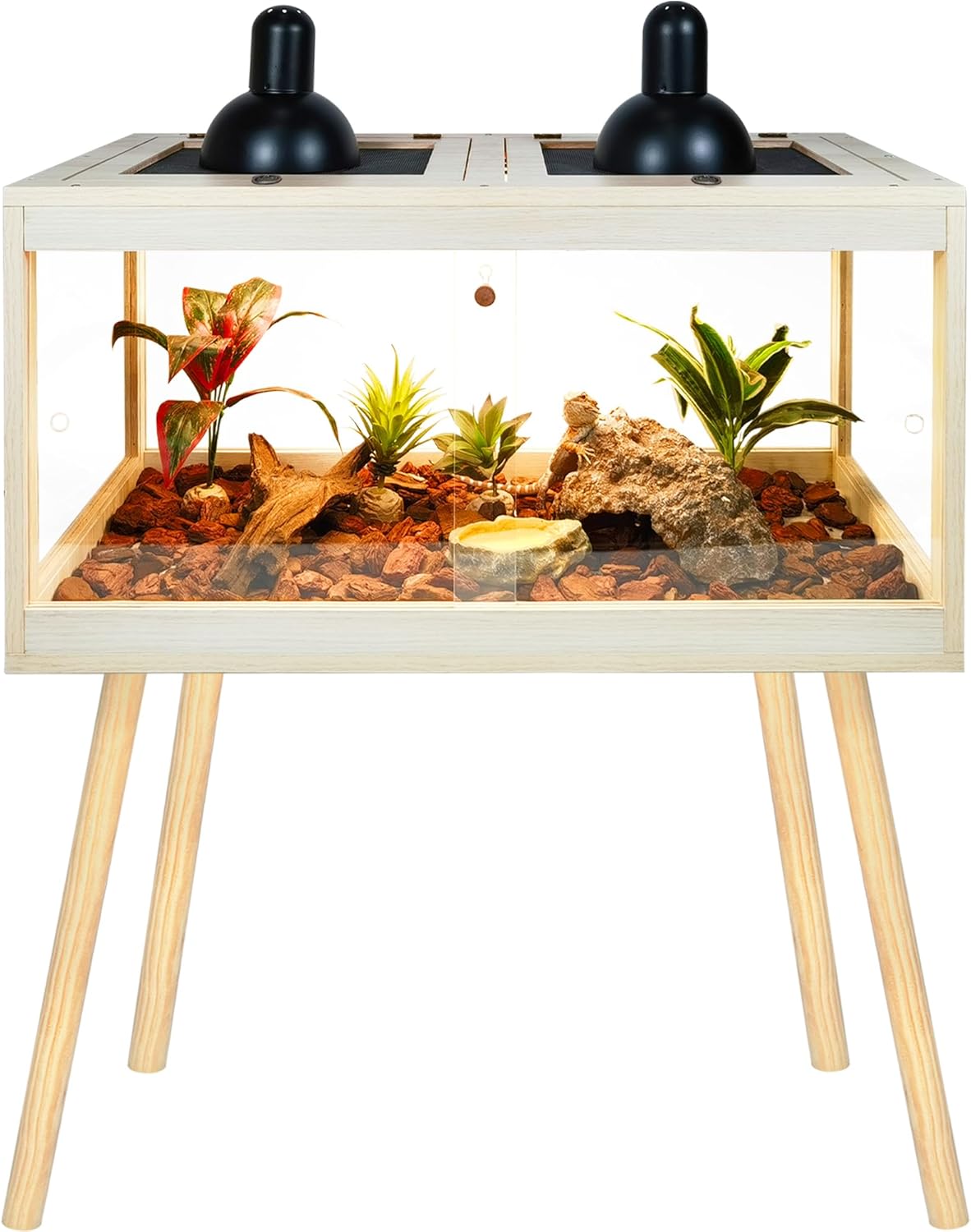 Bearded Dragon Tank with Legs Up to 77 Gallons, Tortoise Habitat with Metal Mesh Top, Reptile Enclosure Lockable Design, Snake Tank (Oak, 62 Gallon, 40" L x 20" W x 47.6" H) - FurryFun