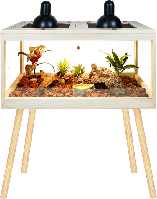Bearded Dragon Tank with Legs Up to 77 Gallons, Tortoise Habitat with Metal Mesh Top, Reptile Enclosure Lockable Design, Snake Tank (Oak, 62 Gallon, 40" L x 20" W x 47.6" H) - FurryFun