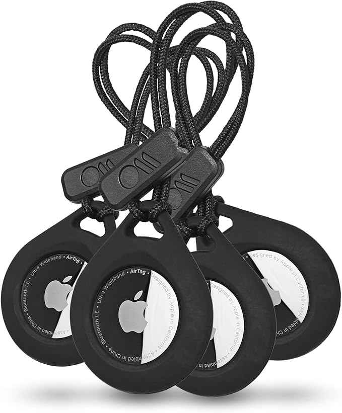 Case-Mate AirTag Holder - AirTag Keychain with Rugged Strap - Easy to Use, Protective, Durable Hard Shell Air Tag Case for Dog Collar, Cat Collar, Keys, Luggage, Backpack, Purses - 4 Pack, Black