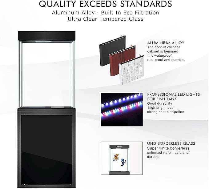 40 Gallon Glass Aquarium with Aluminum Cabinet - Including Sump for Filtration and Circulation, Plumbing, LED, Black