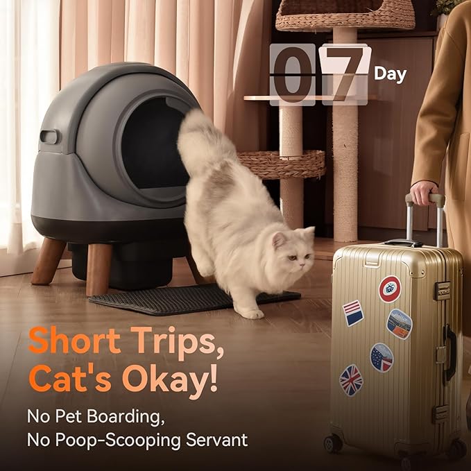 Self Cleaning Litter Box for Multiple Cats, G1 Automatic Cat Litter Box, Self-Cleaning Robot with Smart APP Control and Health Monitoring, Includes 2 Roll Trash Bag and Litter Mat, Grey