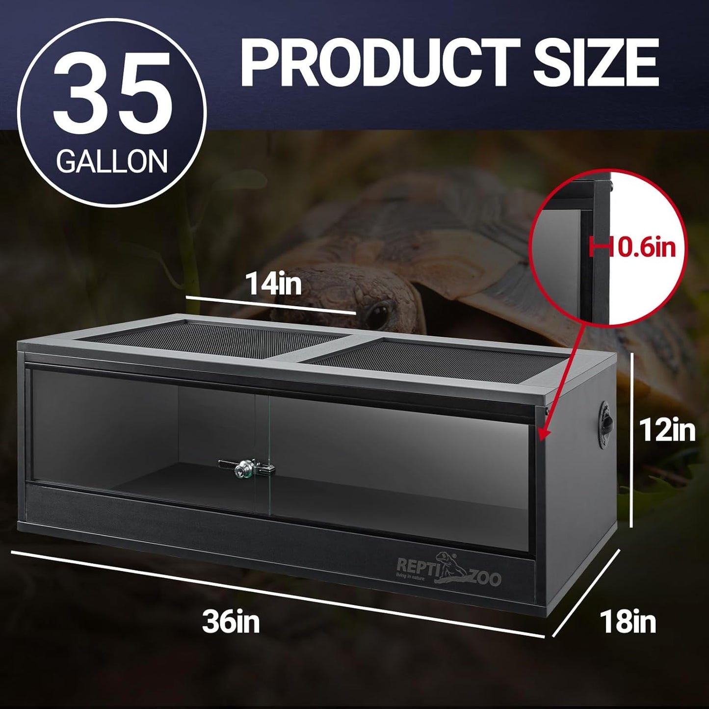 REPTI ZOO 35 Gallon PVC Reptile Tank, 36x18x12 Reptile Terrarium for Crested Gecko Leopard Gecko Frog Lizard Snake Turtle Hermit Crab, Reptile Enclosure with Sliding Door & Screen Ventilation, Black - FurryFun