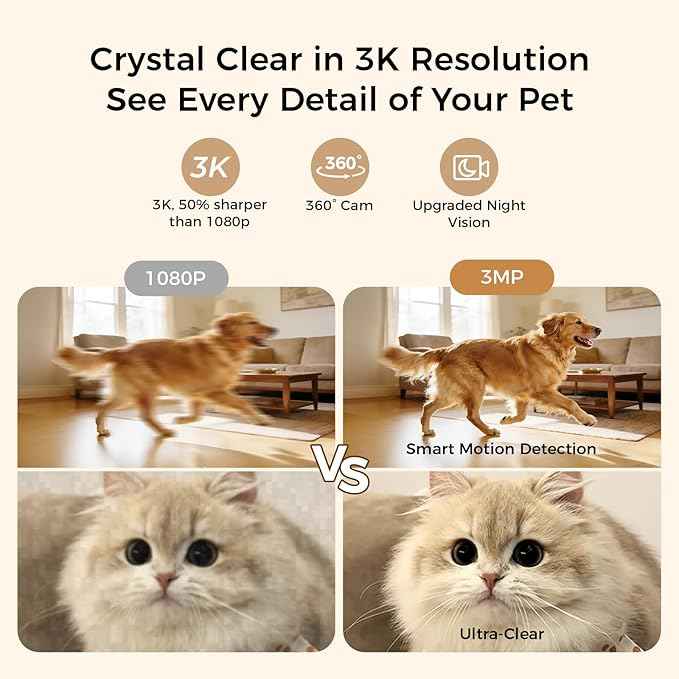 2026 3K Pet Camera Treat Dispenser, 32ft Remote Tossing for Dogs & Cats – Reduces Separation Anxiety, 360° View, Security Indoor Cam w/ Phone App, Barking Alerts, No Subscription, 5G WiFi, Robot M3