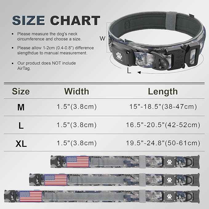 2026 Upgrade Dog Collar with IPX8 Waterproof AirTag Holder,Military Tactical Handle and Ultra-Durable Metal Buckle/Night Reflective,GPS Collar for Medium to Large Dogs (Camouflage Grey/M)