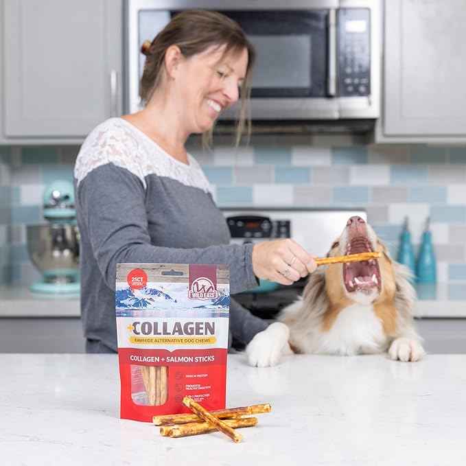 Wild Eats Collagen Real Salmon Sticks for Dogs 25ct - Long Lasting Dog Chews No Hide Dog Treat Bully Stick Alternative, Rawhide Free, Grain Free, High Protein