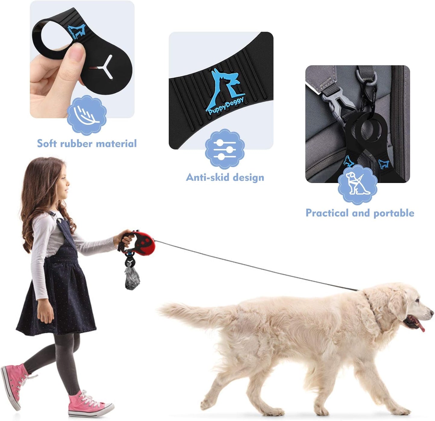 PuppyDoggy Dog Poop Bag Holder for Leash Waste Bag Carrier Dog Poop Bag Dispenser for Walking Running Bicycle Accessory 4 Pieces (Light Green)