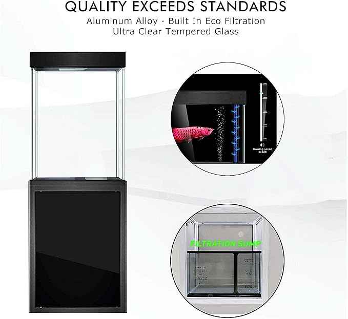 40 Gallon Glass Aquarium with Aluminum Cabinet - Including Sump for Filtration and Circulation, Plumbing, LED, Black