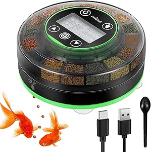 Petbank Automatic Fish Feeder for Aquarium - Moisture-Proof and Precision Feeding Betta Vacation Feeder, USB Rechargeable Auto Fish Food Dispenser with Timer,LCD Display