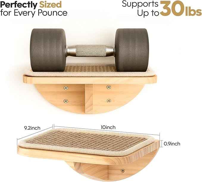 Wood Cat Wall Shelves with Sisal Mat – Cats Wall Furniture Steps for Large Cats, Perfect for Play and Vertical Movement