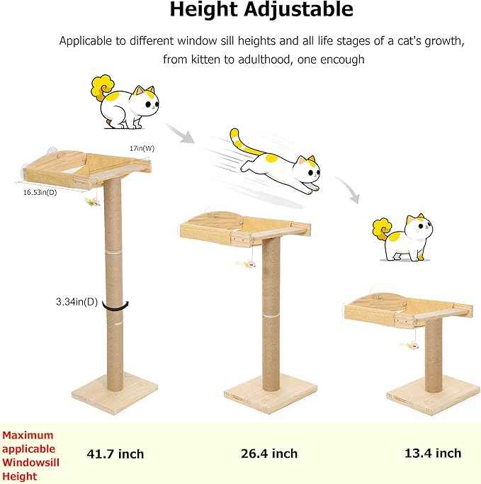 Cat Window Perch with Tall Scratching Posts, Inside 46" Climbing Tree Hammmock Mounted with Suction Cups for Sleeping,Playing and Watching Birds