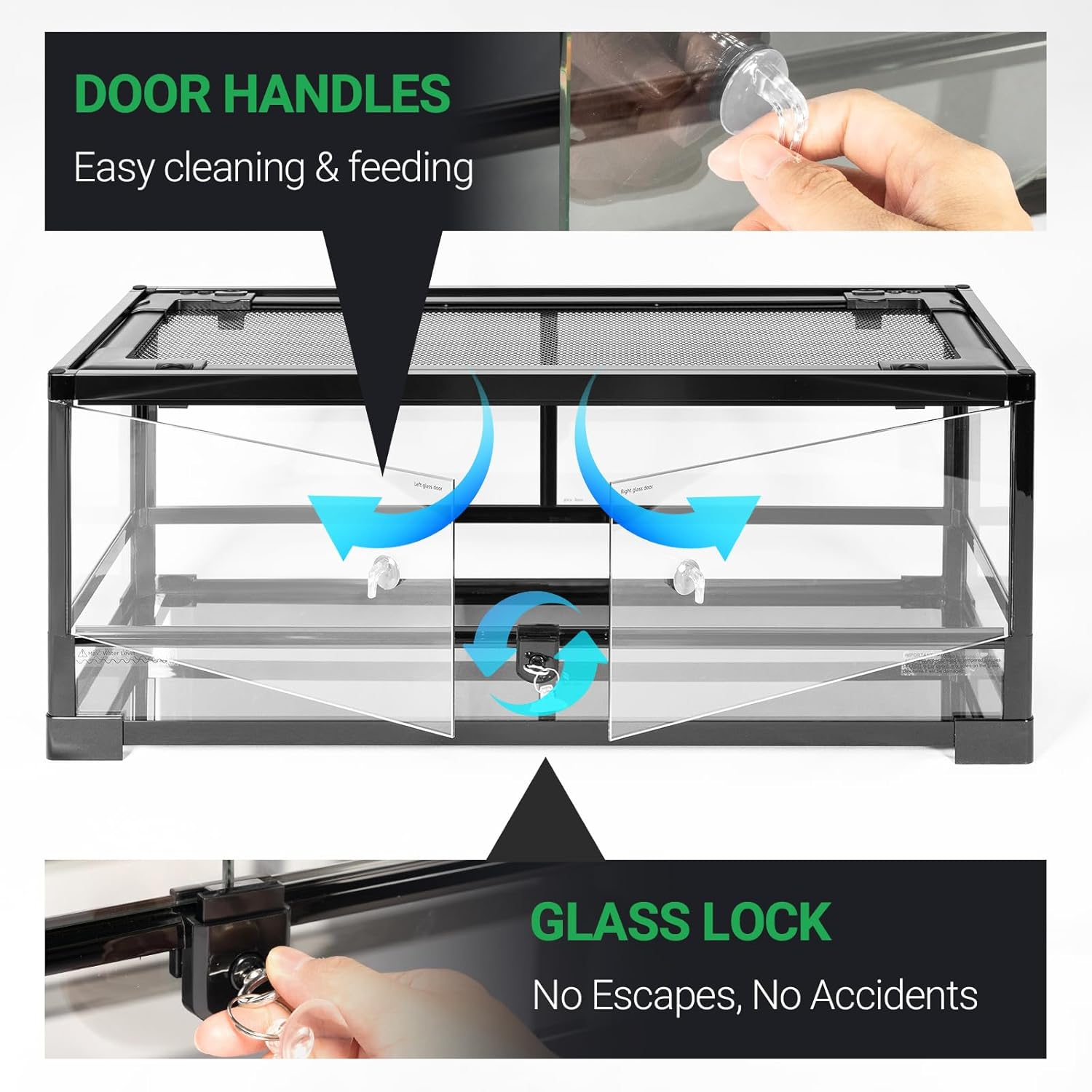 Tempered Glass Reptile Tank, 30x12x12 Inch Front Opening Terrarium with Top Screen Ventilation & Water-Holding Bottom, 20 Gallon Reptile Enclosure for Snake, Leopard Gecko, Bearded Dragon - FurryFun