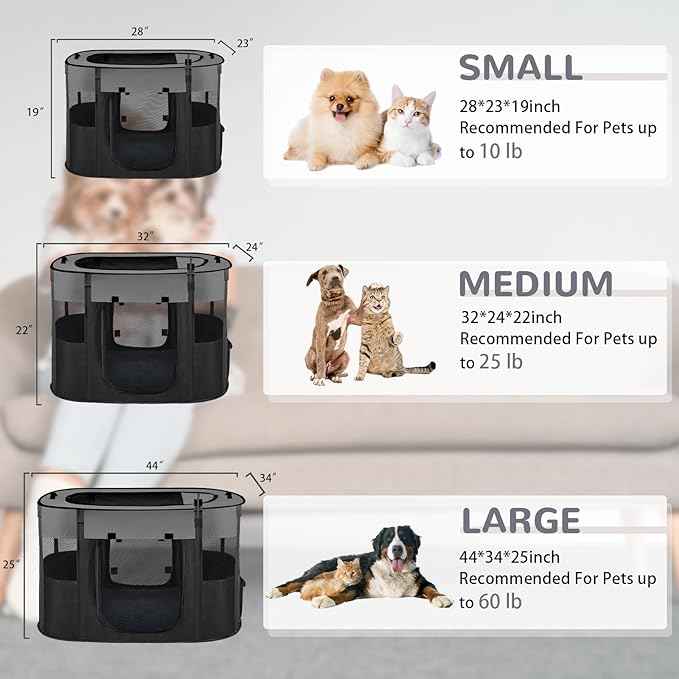 Portable Dog Cat Playpen with Waterproof Pad,Collapsible Pet Puppy Kitten Crate,Foldable Small Animals Kennel Cage for Indoor Outdoor Travel Camping,Water-Resistant Breathable Shade Cover (Grey M)