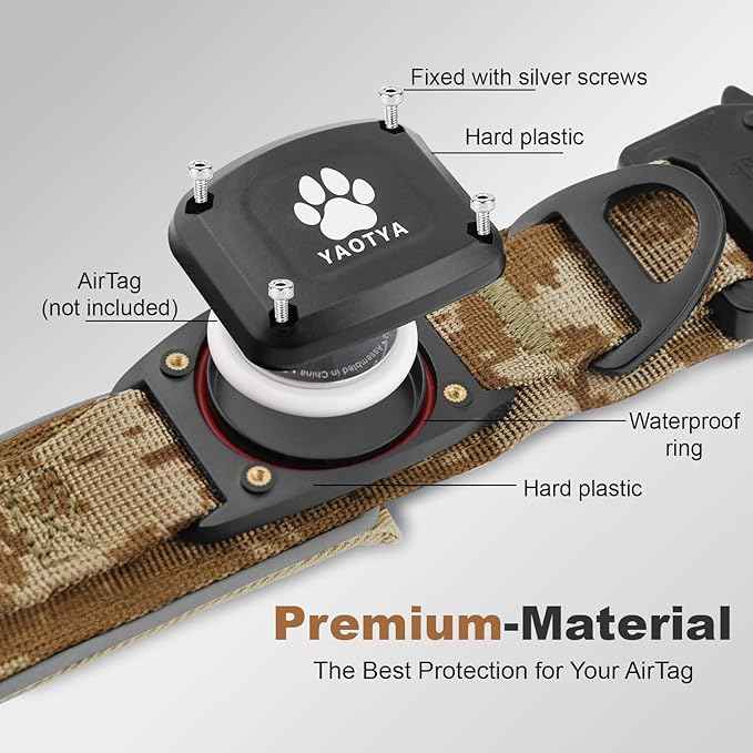 2026 Upgrade Dog Collar with IPX8 Waterproof AirTag Holder,Military Tactical Handle and Ultra-Durable Metal Buckle/Night Reflective,GPS Collar for Medium to Large Dogs (Camouflage Khaki/XL)
