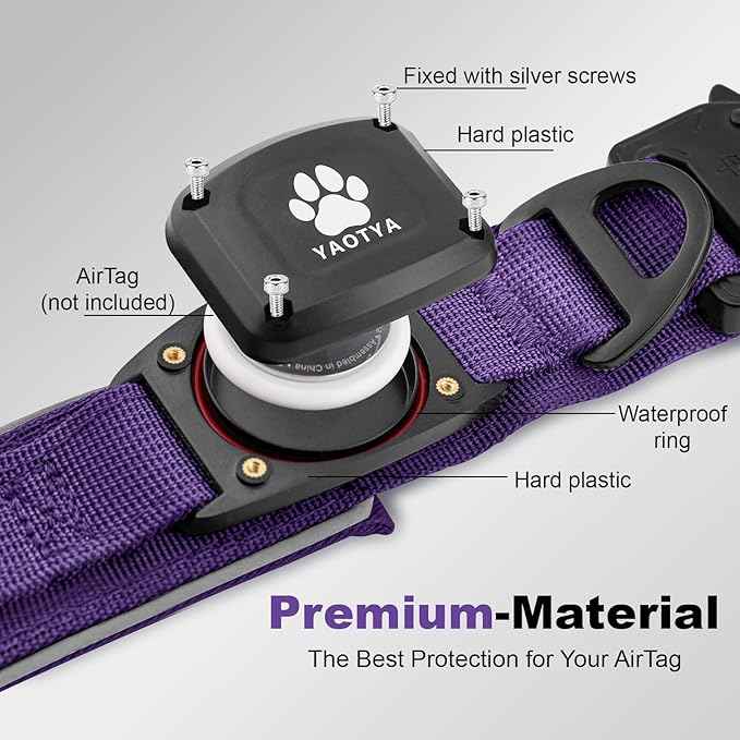 2026 Upgrade Dog Collar with IPX8 Waterproof AirTag Holder,Military Tactical Comfortable Control Handle and Ultra-Durable Metal Buckle/Night Reflective,GPS Collar for Medium to Large Dogs（Purple/XL）
