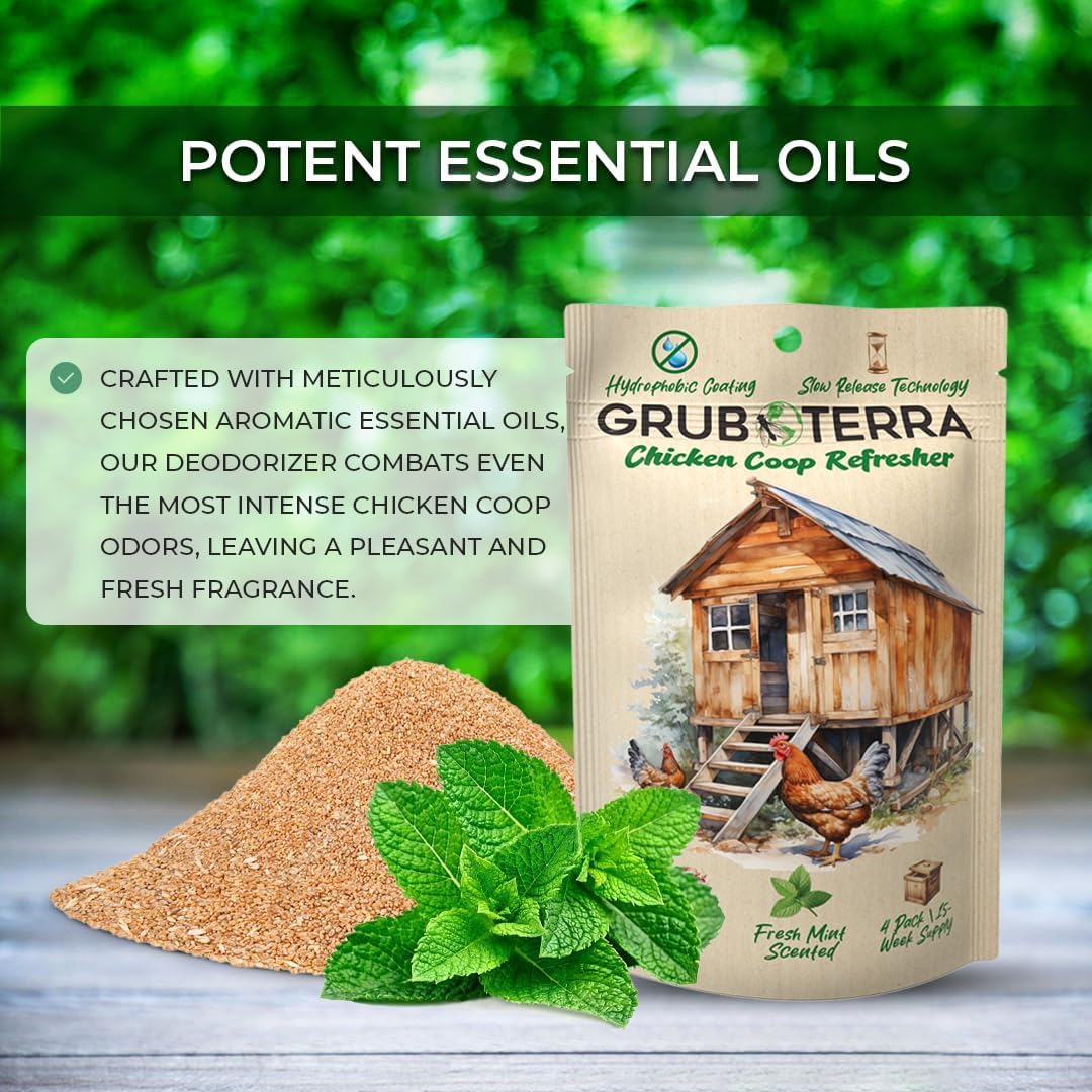 GrubTerra Coop Refresher Odor Freshener for Chicken Pen, Suitable for Chicken Waterer and Chicken Feeder, Smell Control Solution for Clean and Fresh Chicken Living Environment