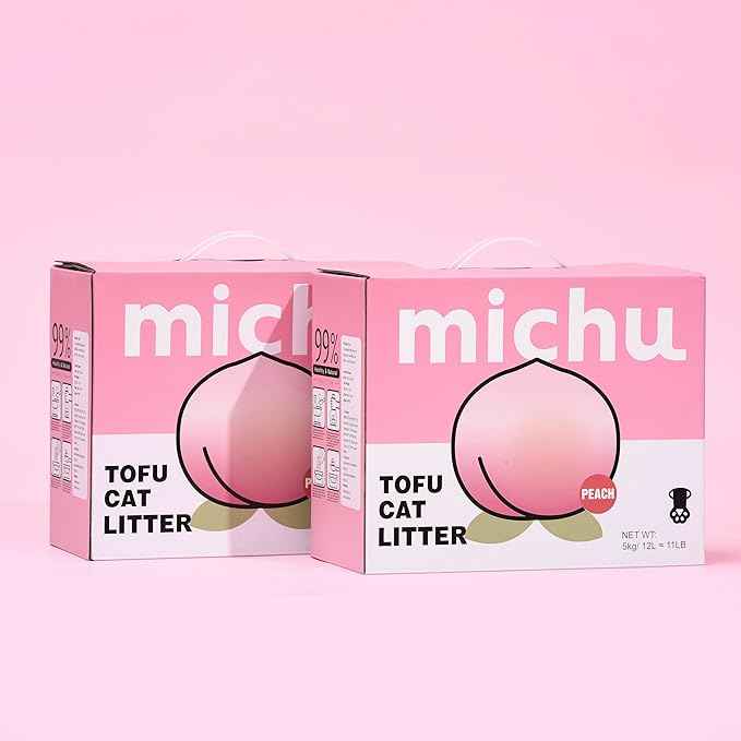 Michu Tofu Cat Litter Gen3 – 100% Natural & Biodegradable Clumping Formula, Fast-Clumping, Odor-Control, Flushable, Low-Tracking, Dust-Free – Value Box, 2 Boxes=22 lb, Peach