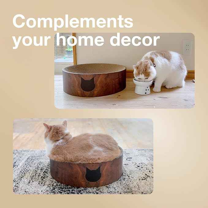 Necoichi Cat Scratcher Bowl for Indoor Cats - Cat Scratching Lounger with Reversible Usability and Extra Comfort for Lounge, Cardboard Bed Couch / (Regular, Dark Cherry)