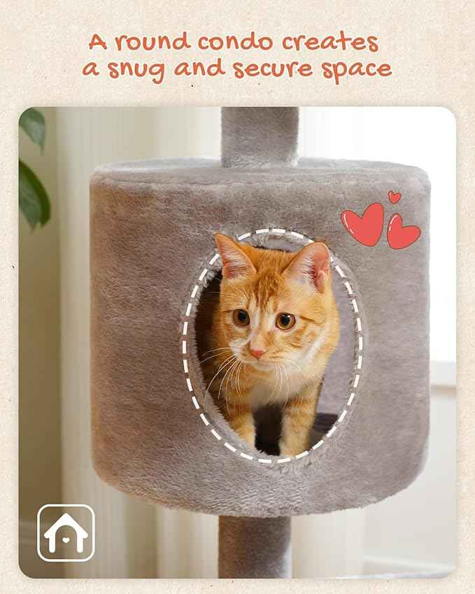 Multi-Level Cat Tree Tower for Indoor Cats, 51.2” Tall Cat Condo with Plush Perch, Scratching Posts & Cozy Hammock, Stable Cat Climbing Tower for Large Cats and Kittens