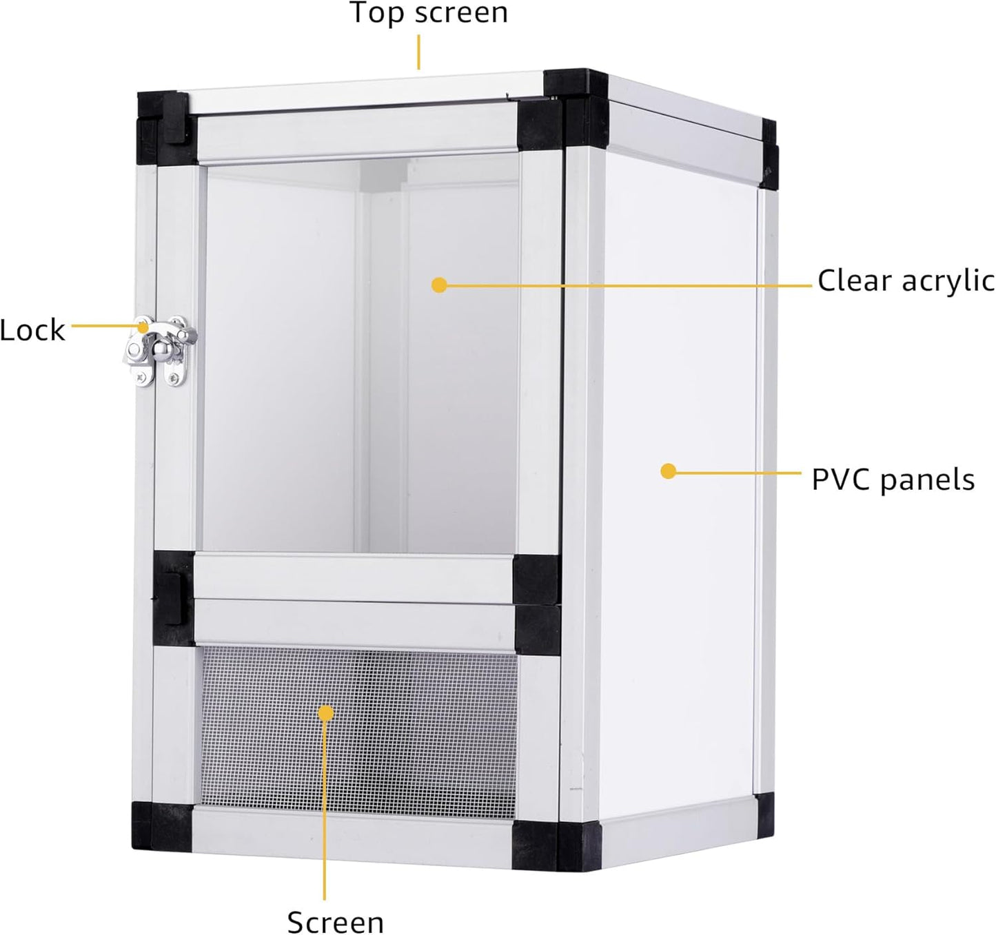 8" x 8" x 12" Bright White Reptile Cage, Rainforest Habitat with Acrylic Door, Ventilated Terrarium for Geckos, Frogs, Snakes, Easy Assembly - FurryFun